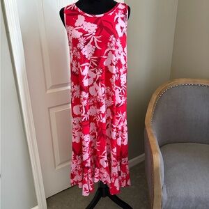LOGO by Lori Goldstein Red and White Floral Maxi Dress